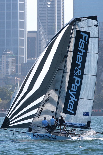 Jessica at the helm of 18ft skiff - 29er World Championship 2012 © Frank Quealey /Australian 18 Footers League http://www.18footers.com.au